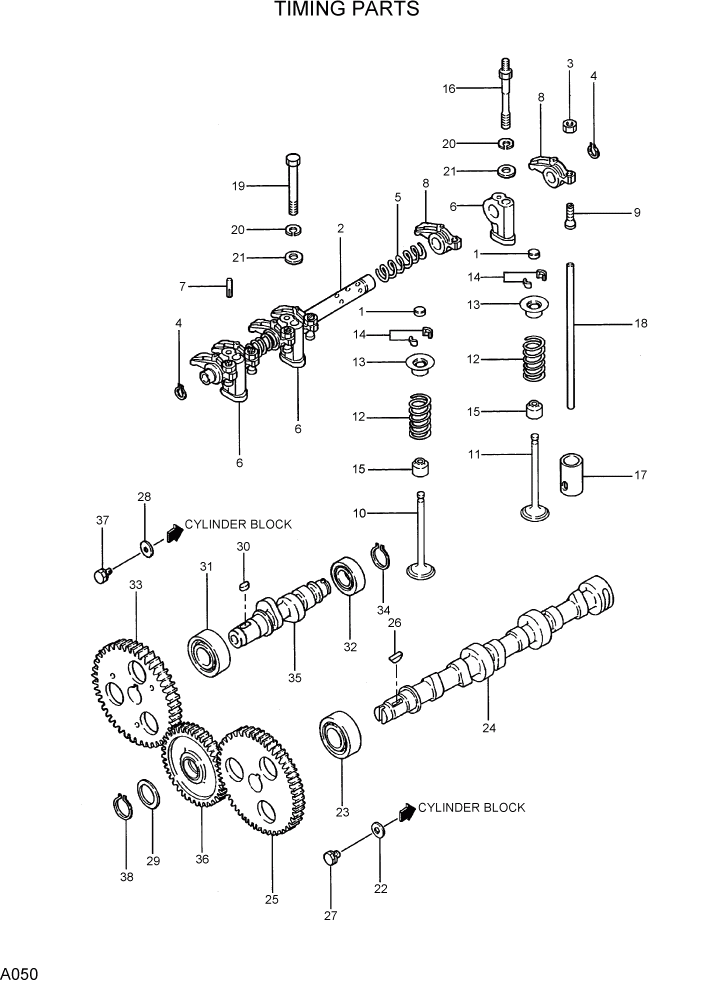 Схема запчастей Hyundai R15-7 - PAGE A050 TIMING PARTS ДВИГАТЕЛЬ БАЗА