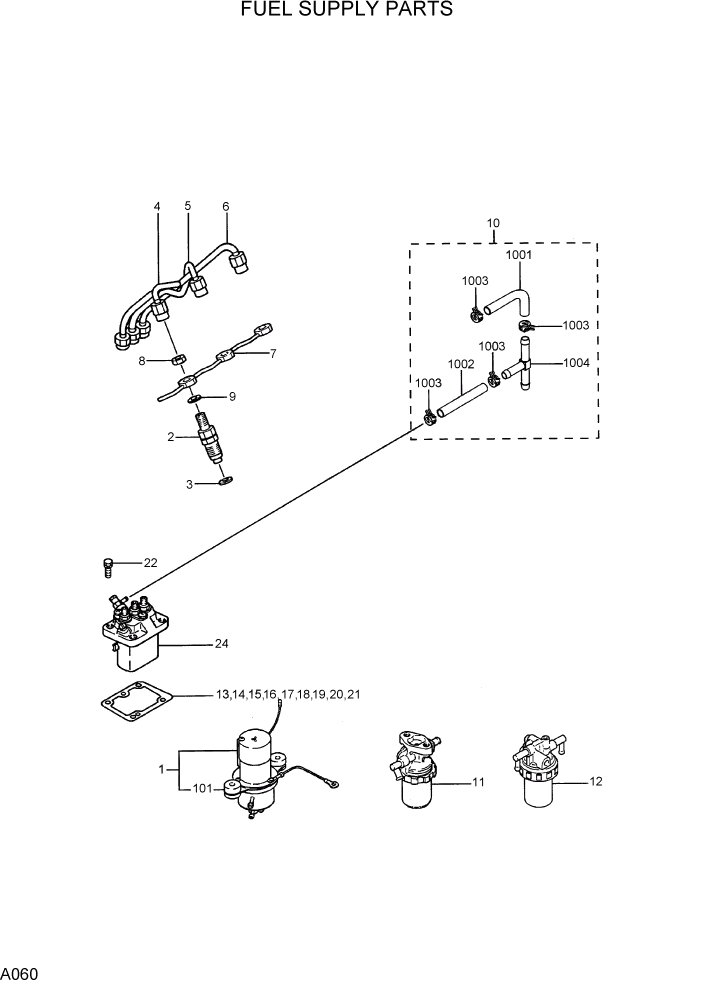 Схема запчастей Hyundai R15-7 - PAGE A060 FUEL SUPPLY PARTS ДВИГАТЕЛЬ БАЗА