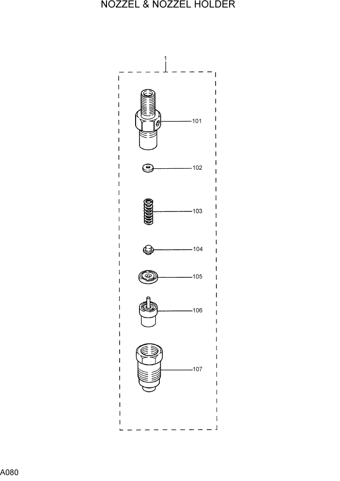 Схема запчастей Hyundai R15-7 - PAGE A080 NOZZLE & NOZZLE HOLDER ДВИГАТЕЛЬ БАЗА