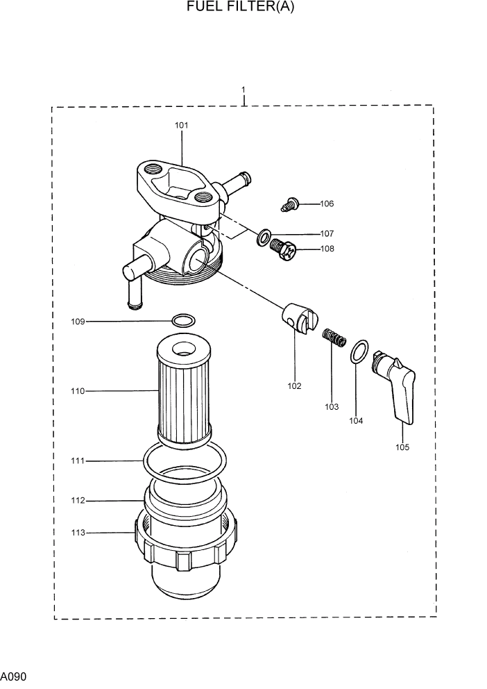 Схема запчастей Hyundai R15-7 - PAGE A090 FUEL FILTER(A) ДВИГАТЕЛЬ БАЗА