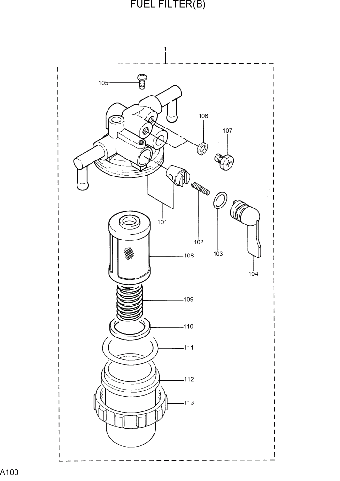 Схема запчастей Hyundai R15-7 - PAGE A100 FUEL FILTER(B) ДВИГАТЕЛЬ БАЗА