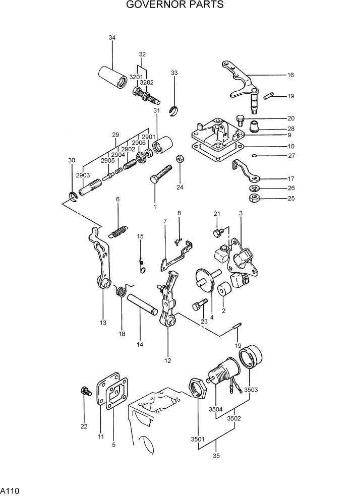 Схема запчастей Hyundai R15-7 - PAGE A110 GOVERNOR PARTS ДВИГАТЕЛЬ БАЗА