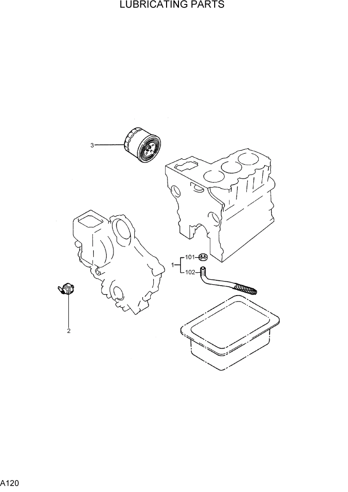 Схема запчастей Hyundai R15-7 - PAGE A120 LUBRICATING PARTS ДВИГАТЕЛЬ БАЗА