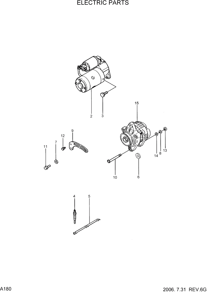 Схема запчастей Hyundai R15-7 - PAGE A180 ELECTRIC PARTS ДВИГАТЕЛЬ БАЗА