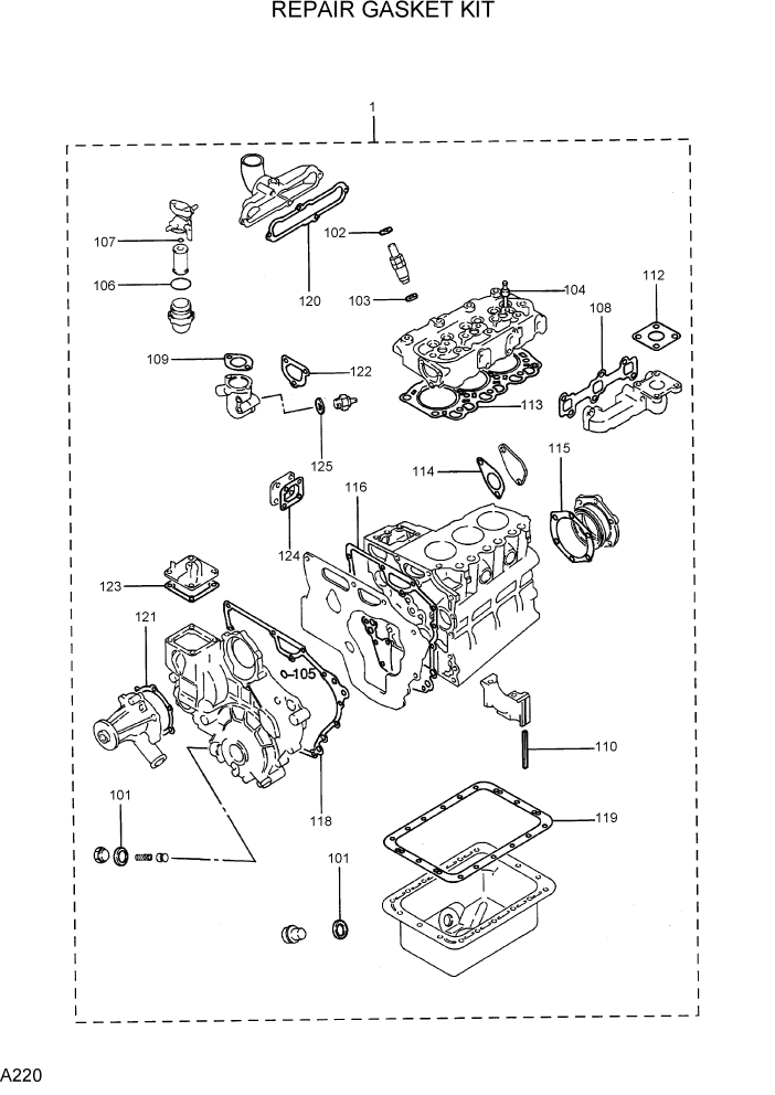 Схема запчастей Hyundai R15-7 - PAGE A220 REPAIR GASKET KIT ДВИГАТЕЛЬ БАЗА