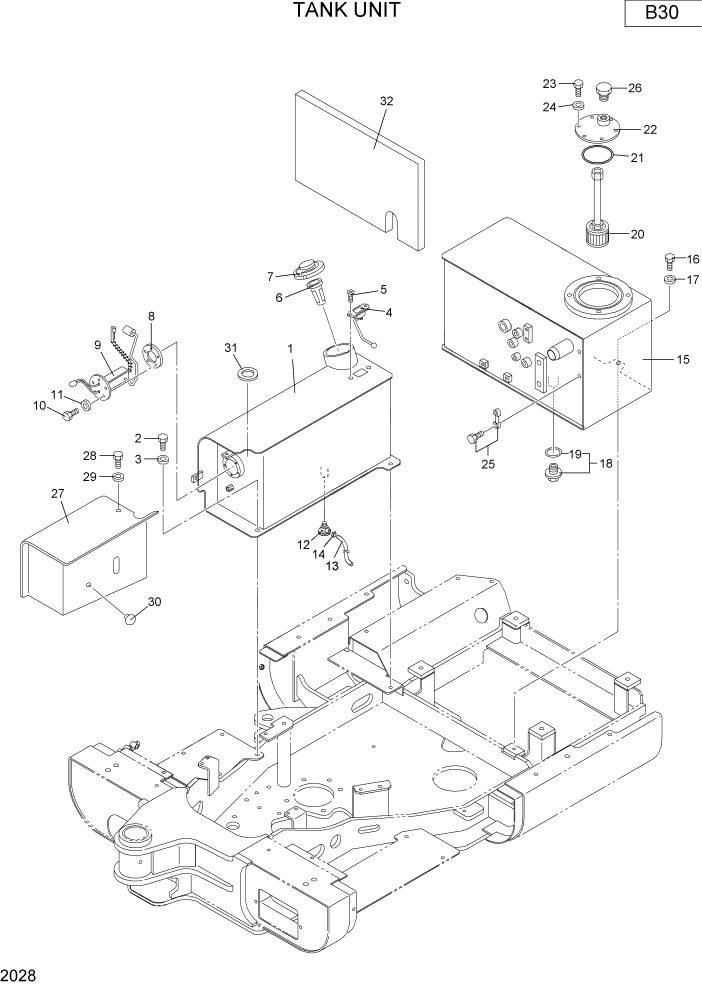 Схема запчастей Hyundai R16-7 - PAGE 2028 TANK UNIT ВЕРХНЯЯ ЧАСТЬ МАШИНЫ