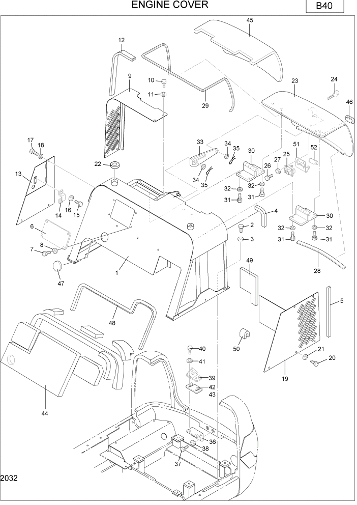 Схема запчастей Hyundai R16-7 - PAGE 2032 ENGINE COVER ВЕРХНЯЯ ЧАСТЬ МАШИНЫ