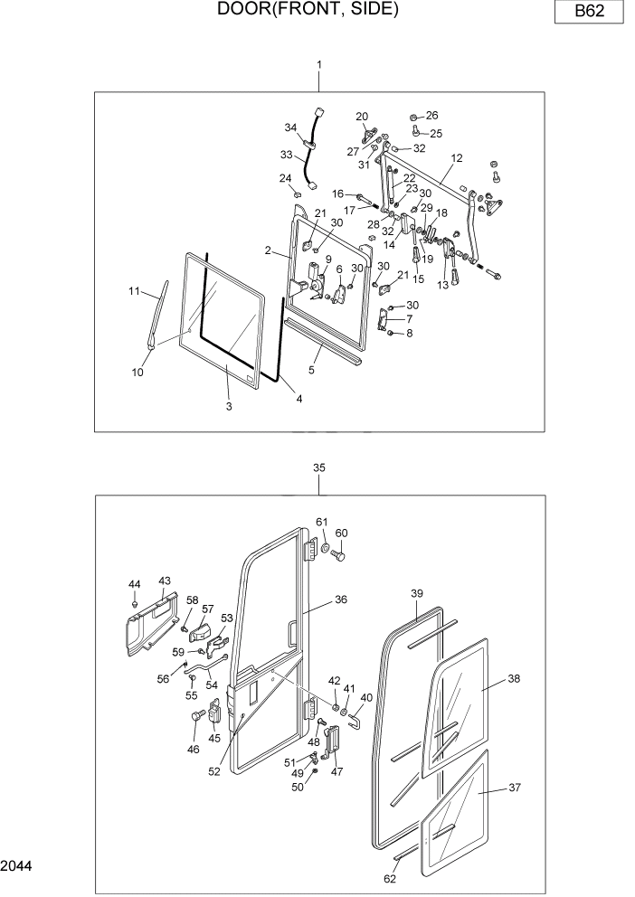 Схема запчастей Hyundai R16-7 - PAGE 2044 DOOR(FRONT, SIDE) ВЕРХНЯЯ ЧАСТЬ МАШИНЫ