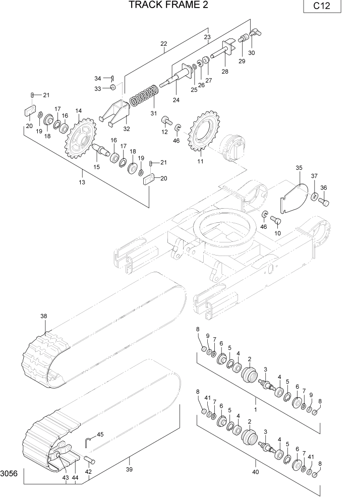 Схема запчастей Hyundai R16-7 - PAGE 3056 TRACK FRAME 2 НИЖНЯЯ ЧАСТЬ МАШИНЫ