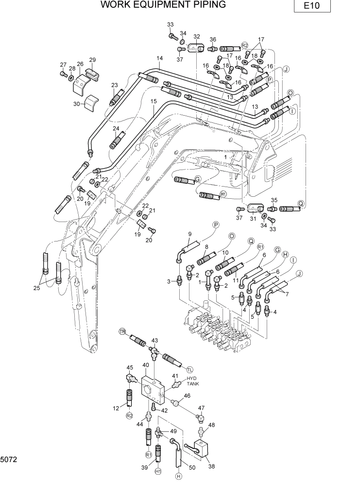 Схема запчастей Hyundai R16-7 - PAGE 5072 WORK EQUIPMENT PIPING ГИДРАВЛИЧЕСКИЕ ТРУБОПРОВОДЫ