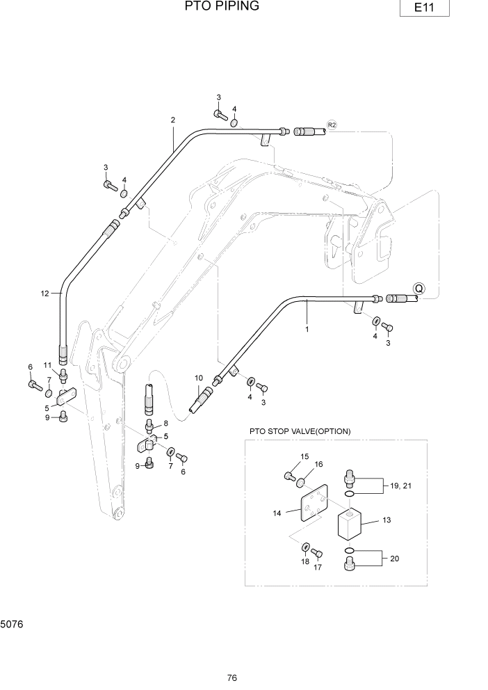 Схема запчастей Hyundai R16-7 - PAGE 5076 PTO PIPING ГИДРАВЛИЧЕСКИЕ ТРУБОПРОВОДЫ