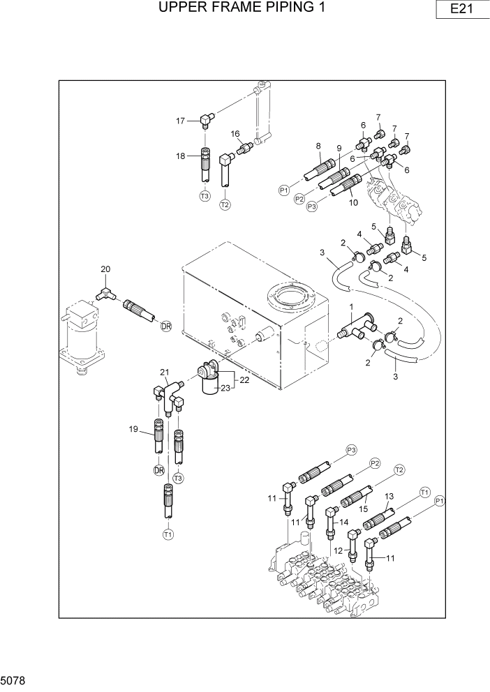 Схема запчастей Hyundai R16-7 - PAGE 5078 UPPER FRAME PIPING 1 ГИДРАВЛИЧЕСКИЕ ТРУБОПРОВОДЫ