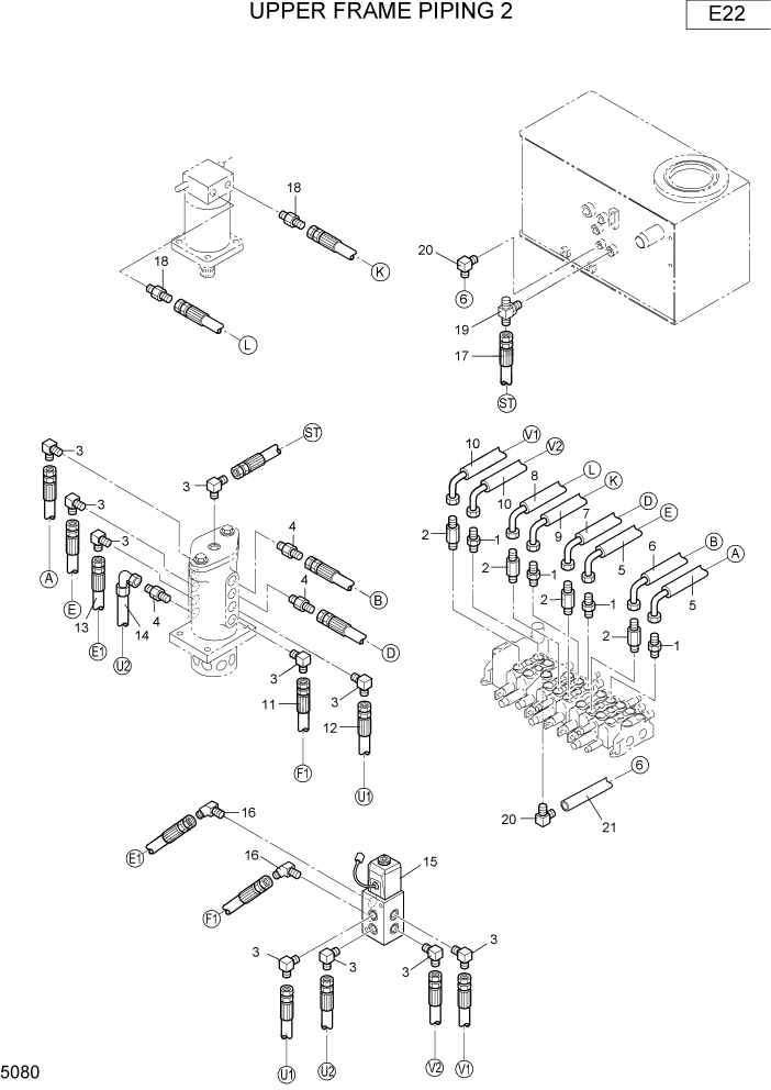 Схема запчастей Hyundai R16-7 - PAGE 5080 UPPER FRAME PIPING 2 ГИДРАВЛИЧЕСКИЕ ТРУБОПРОВОДЫ