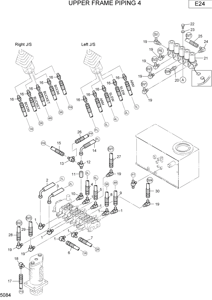 Схема запчастей Hyundai R16-7 - PAGE 5084 UPPER FRAME PIPING 4 ГИДРАВЛИЧЕСКИЕ ТРУБОПРОВОДЫ