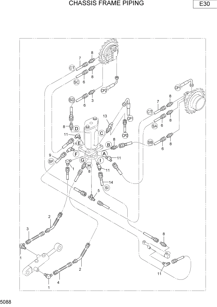 Схема запчастей Hyundai R16-7 - PAGE 5088 CHASSIS FRAME PIPING ГИДРАВЛИЧЕСКИЕ ТРУБОПРОВОДЫ