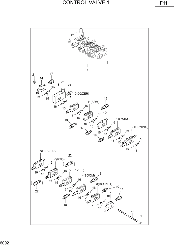 Схема запчастей Hyundai R16-7 - PAGE 6092 CONTROL VALVE 1 ГИДРАВЛИЧЕСКИЕ КОМПОНЕНТЫ