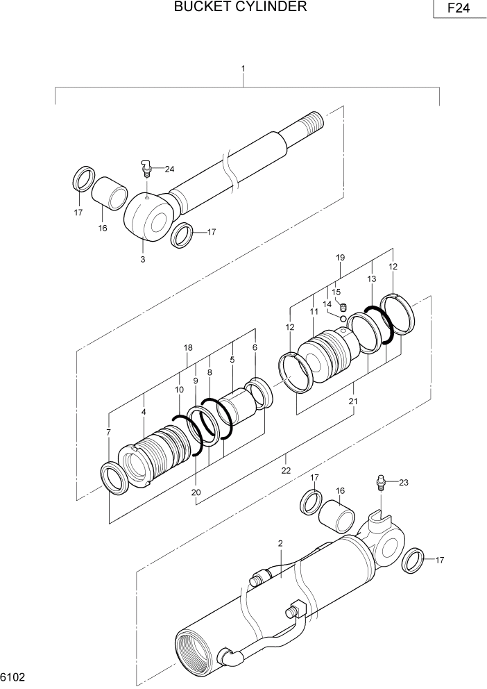 Схема запчастей Hyundai R16-7 - PAGE 6102 BUCKET CYLINDER ГИДРАВЛИЧЕСКИЕ КОМПОНЕНТЫ