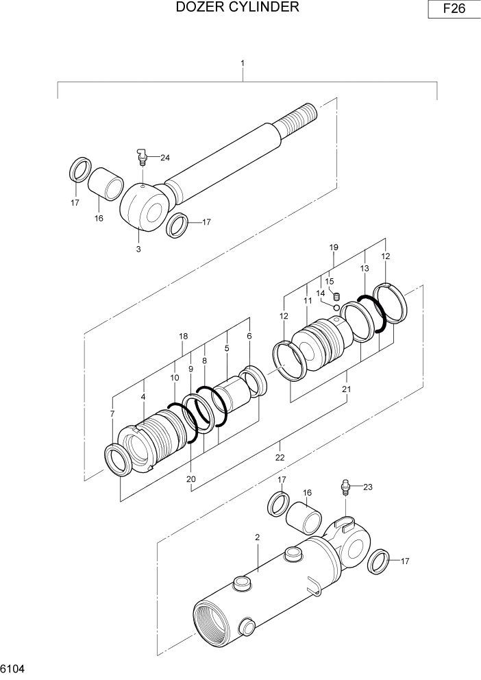 Схема запчастей Hyundai R16-7 - PAGE 6104 DOZER CYLINDER ГИДРАВЛИЧЕСКИЕ КОМПОНЕНТЫ