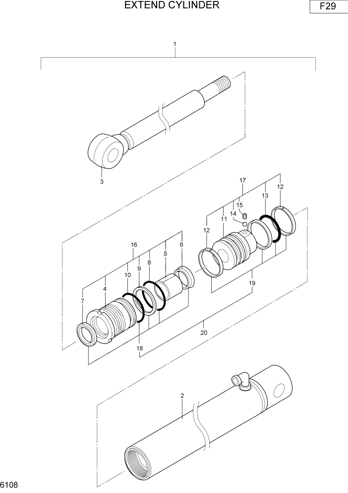 Схема запчастей Hyundai R16-7 - PAGE 6108 EXTEND CYLINDER ГИДРАВЛИЧЕСКИЕ КОМПОНЕНТЫ