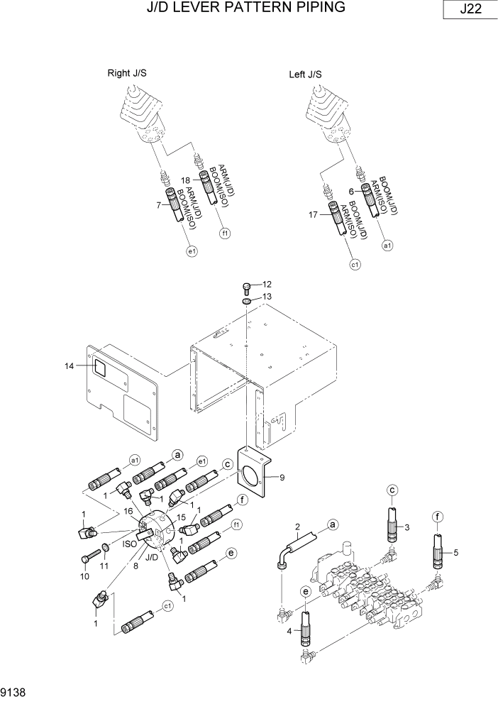 Схема запчастей Hyundai R16-7 - PAGE 9138 J/D LEVER PATTERN PIPING ВАРИАНТ