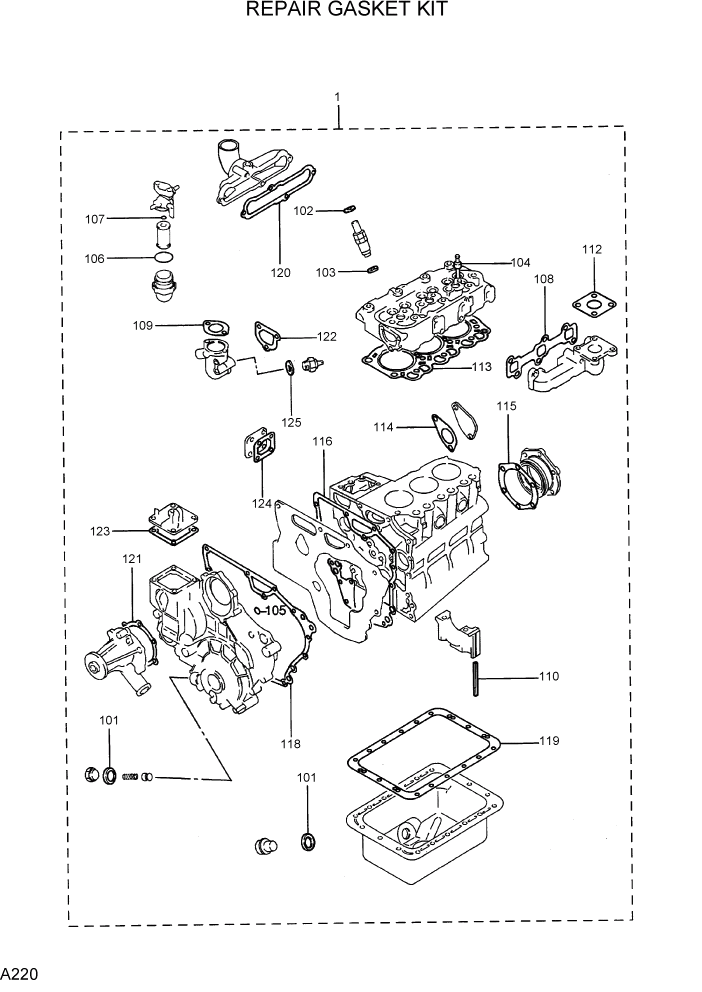 Схема запчастей Hyundai R16-7 - PAGE A220 REPAIR GASKET KIT ДВИГАТЕЛЬ БАЗА