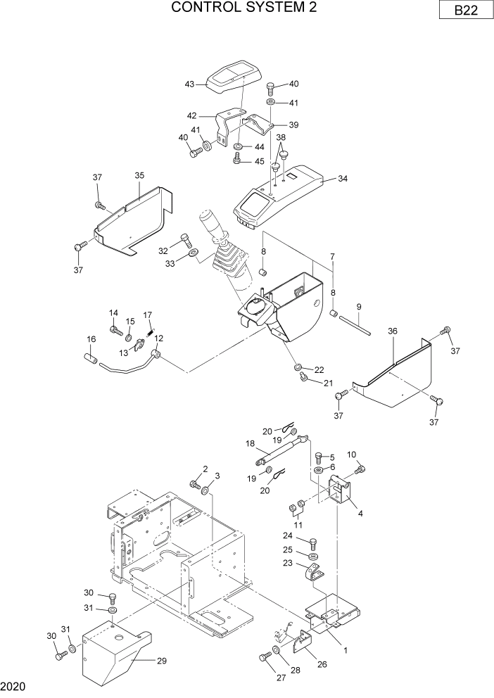 Схема запчастей Hyundai R22-7 - PAGE 2020 CONTROL SYSTEM 2 ВЕРХНЯЯ ЧАСТЬ МАШИНЫ