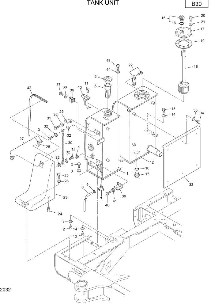 Схема запчастей Hyundai R22-7 - PAGE 2032 TANK UNIT ВЕРХНЯЯ ЧАСТЬ МАШИНЫ