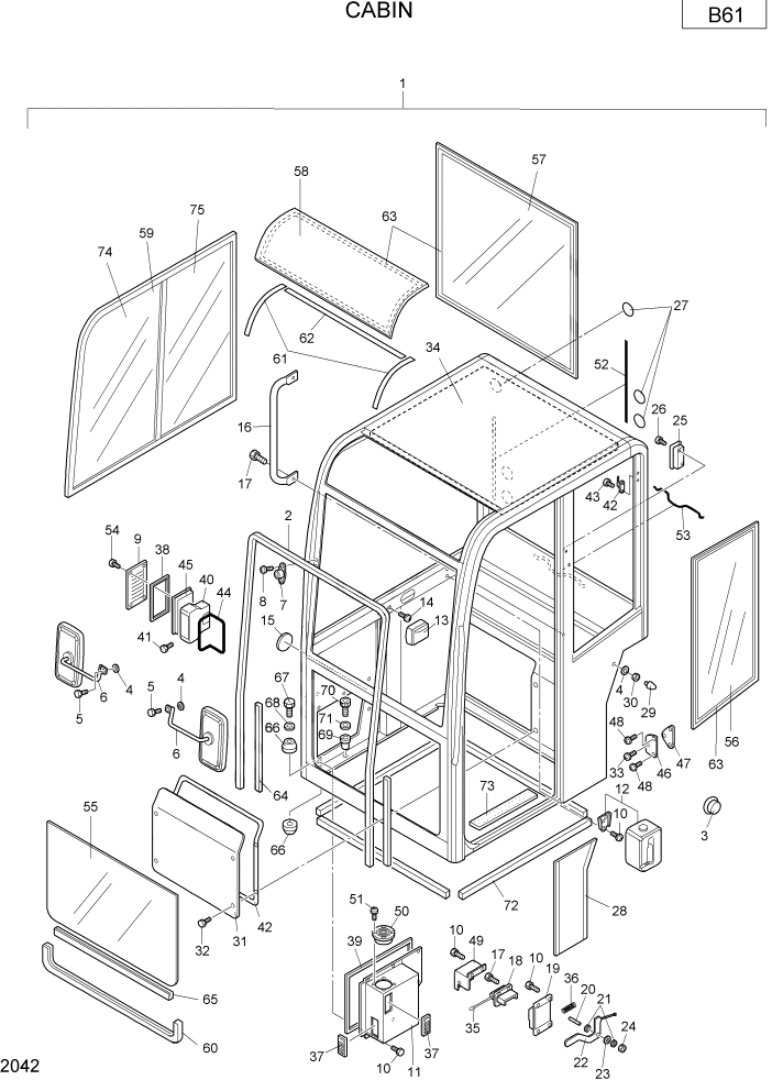 Схема запчастей Hyundai R22-7 - PAGE 2042 CABIN ВЕРХНЯЯ ЧАСТЬ МАШИНЫ