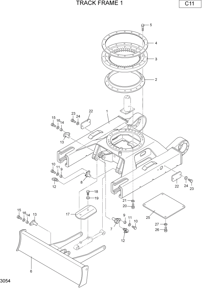 Схема запчастей Hyundai R22-7 - PAGE 3054 TRACK FRAME 1 НИЖНЯЯ ЧАСТЬ МАШИНЫ