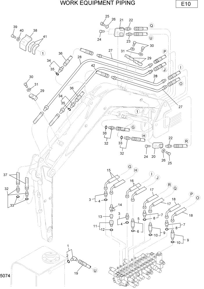 Схема запчастей Hyundai R22-7 - PAGE 5074 WORK EQUIPMENT PIPING ГИДРАВЛИЧЕСКИЕ ТРУБОПРОВОДЫ