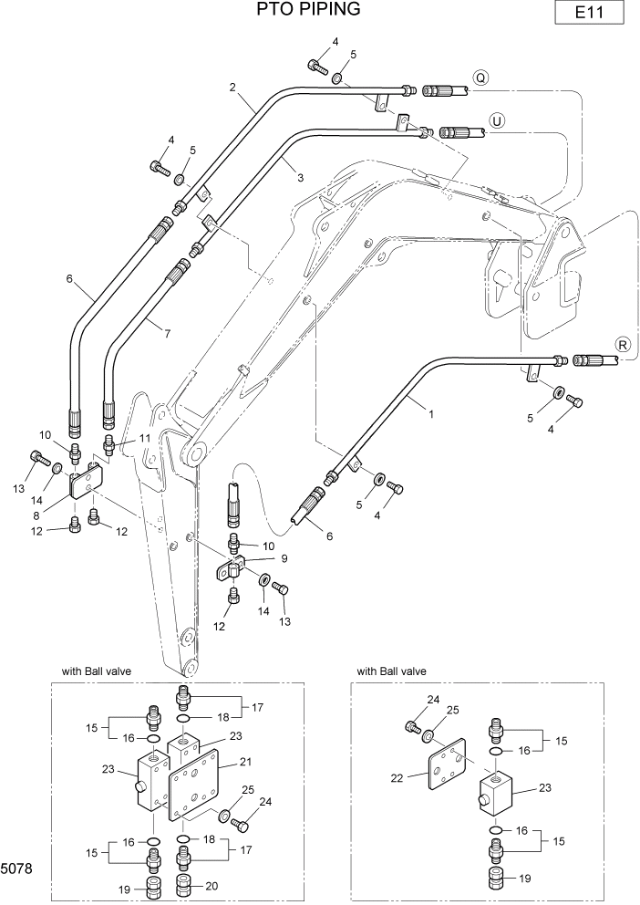 Схема запчастей Hyundai R22-7 - PAGE 5078 PTO PIPING ГИДРАВЛИЧЕСКИЕ ТРУБОПРОВОДЫ