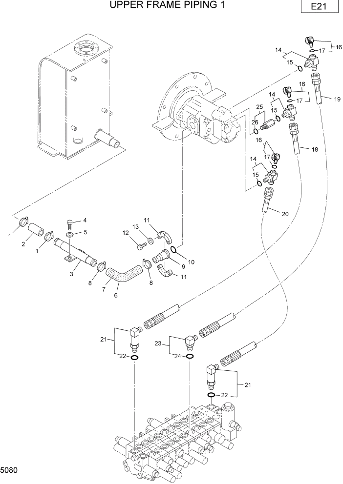 Схема запчастей Hyundai R22-7 - PAGE 5080 UPPER FRAME PIPING 1 ГИДРАВЛИЧЕСКИЕ ТРУБОПРОВОДЫ