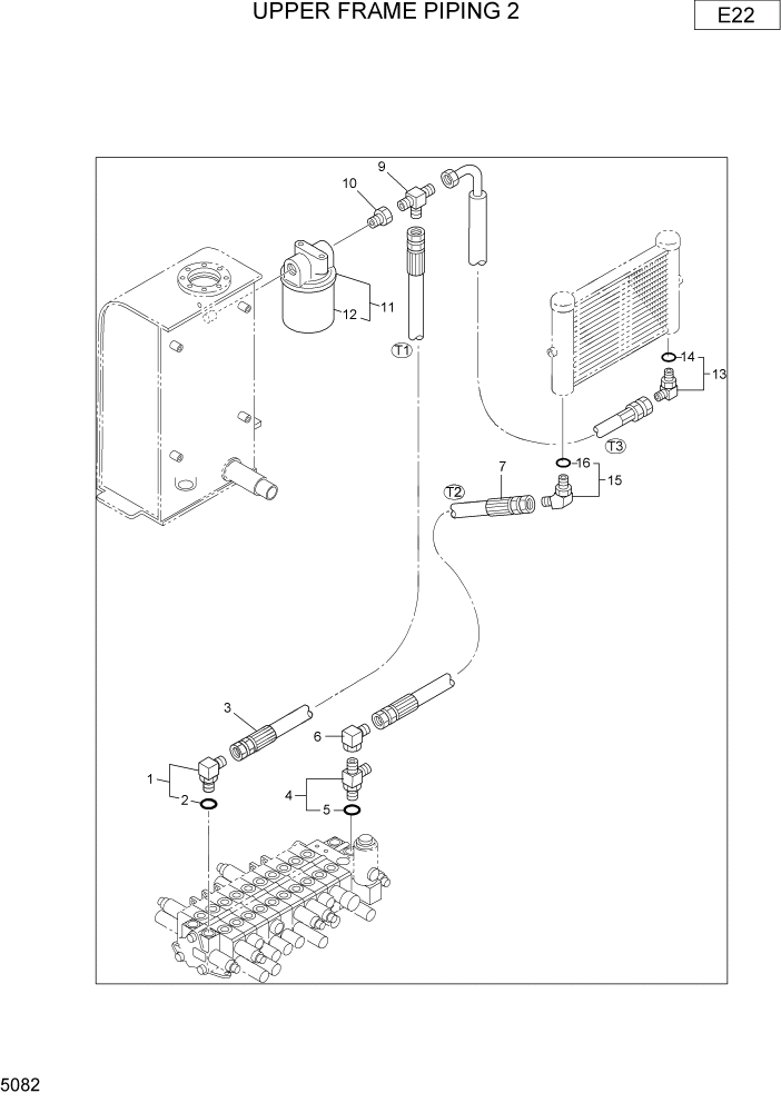 Схема запчастей Hyundai R22-7 - PAGE 5082 UPPER FRAME PIPING 2 ГИДРАВЛИЧЕСКИЕ ТРУБОПРОВОДЫ