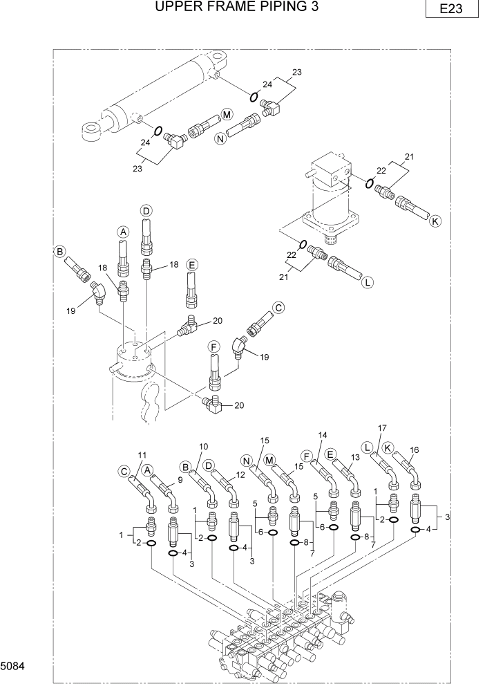 Схема запчастей Hyundai R22-7 - PAGE 5084 UPPER FRAME PIPING 3 ГИДРАВЛИЧЕСКИЕ ТРУБОПРОВОДЫ