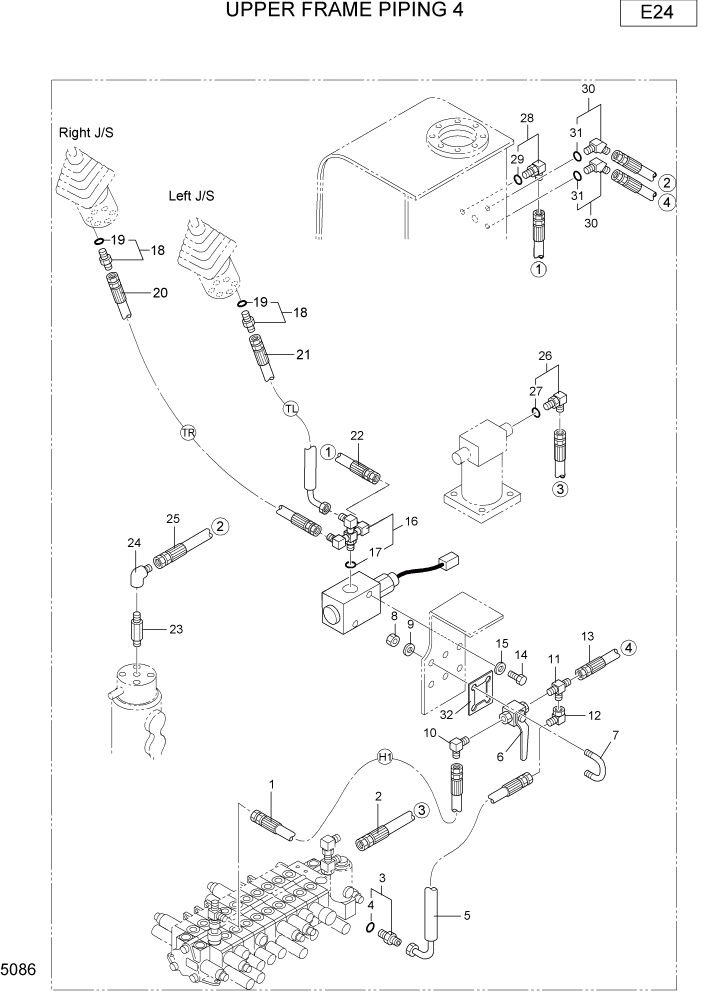 Схема запчастей Hyundai R22-7 - PAGE 5086 UPPER FRAME PIPING 4 ГИДРАВЛИЧЕСКИЕ ТРУБОПРОВОДЫ