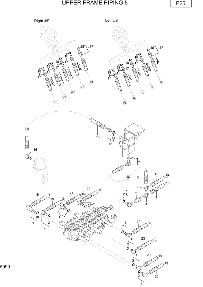 Схема запчастей Hyundai R22-7 - PAGE 5090 UPPER FRAME PIPING 5 ГИДРАВЛИЧЕСКИЕ ТРУБОПРОВОДЫ