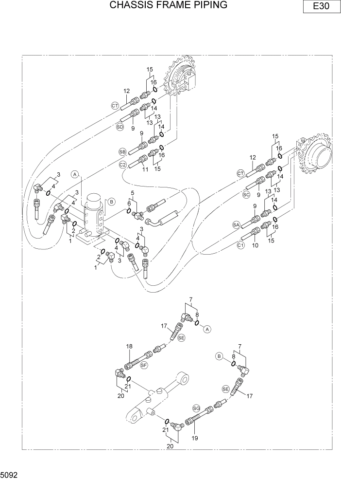 Схема запчастей Hyundai R22-7 - PAGE 5092 CHASSIS FRAME PIPING ГИДРАВЛИЧЕСКИЕ ТРУБОПРОВОДЫ