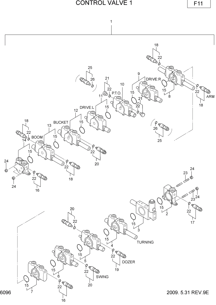 Схема запчастей Hyundai R22-7 - PAGE 6096 CONTROL VALVE 1 ГИДРАВЛИЧЕСКИЕ КОМПОНЕНТЫ