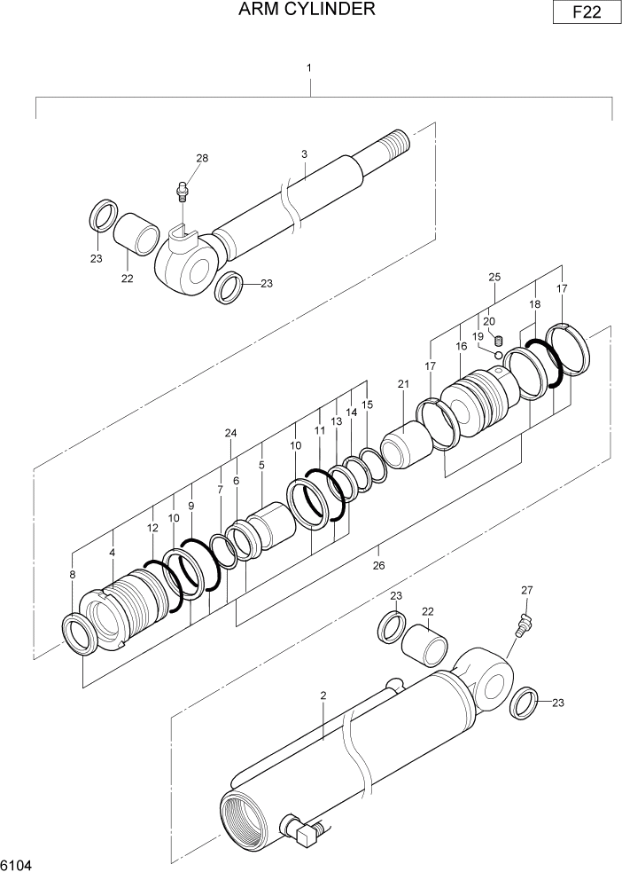 Схема запчастей Hyundai R22-7 - PAGE 6104 ARM CYLINDER ГИДРАВЛИЧЕСКИЕ КОМПОНЕНТЫ