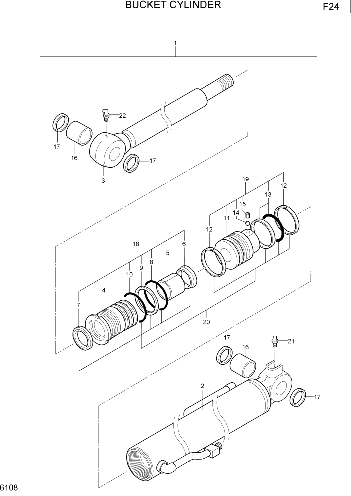 Схема запчастей Hyundai R22-7 - PAGE 6108 BUCKET CYLINDER ГИДРАВЛИЧЕСКИЕ КОМПОНЕНТЫ