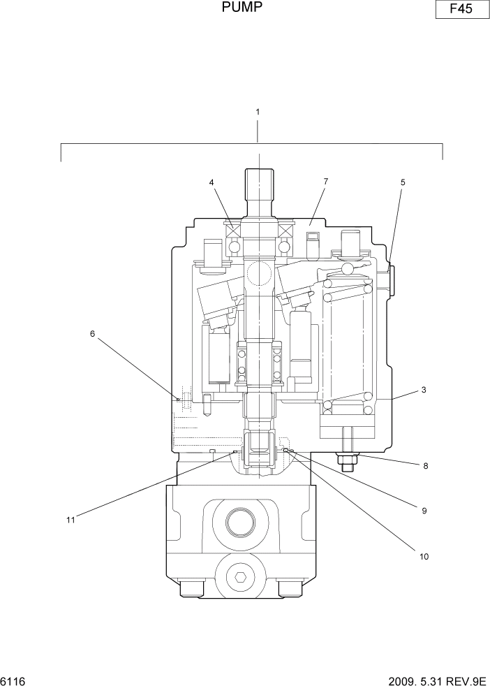 Схема запчастей Hyundai R22-7 - PAGE 6116 PUMP ГИДРАВЛИЧЕСКИЕ КОМПОНЕНТЫ