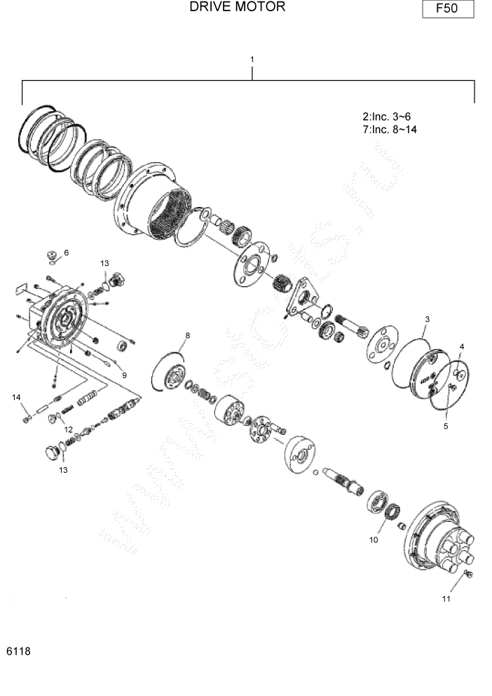 Схема запчастей Hyundai R22-7 - PAGE 6118 DRIVE MOTOR ГИДРАВЛИЧЕСКИЕ КОМПОНЕНТЫ