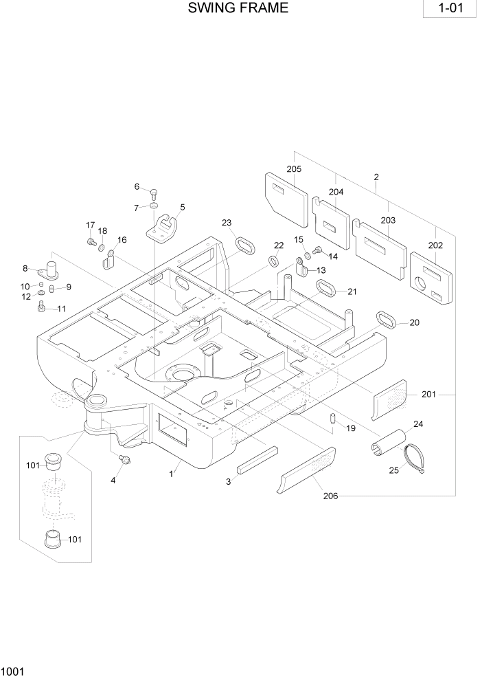 Схема запчастей Hyundai R28-7 - PAGE 1001 SWING FRAME ПОВОРОТНАЯ СХЕМА