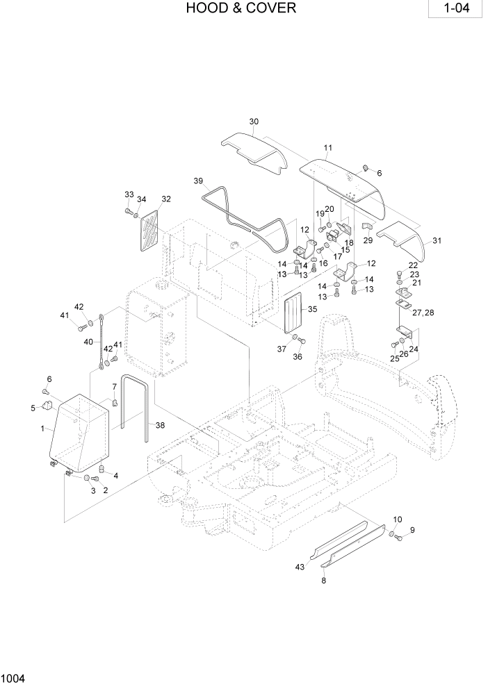 Схема запчастей Hyundai R28-7 - PAGE 1004 HOOD & COVER ПОВОРОТНАЯ СХЕМА