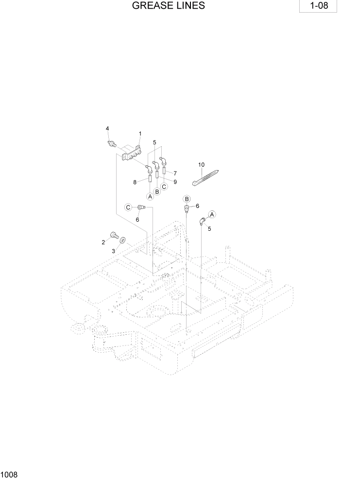 Схема запчастей Hyundai R28-7 - PAGE 1008 GREASE LINES ПОВОРОТНАЯ СХЕМА