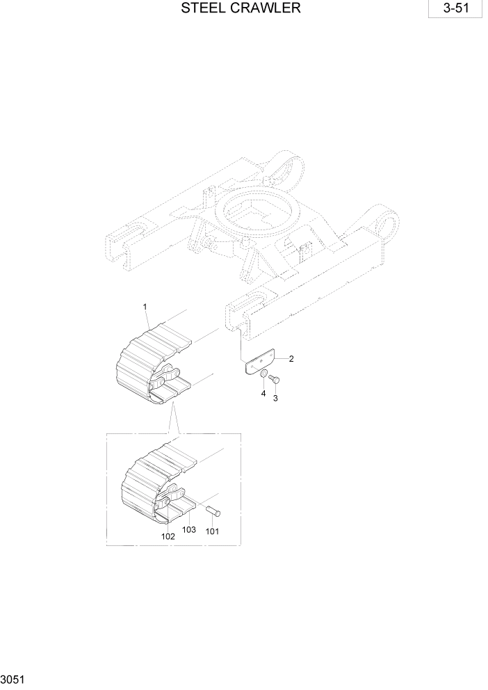 Схема запчастей Hyundai R28-7 - PAGE 3051 STEEL CRAWLER ШАССИ СХЕМА