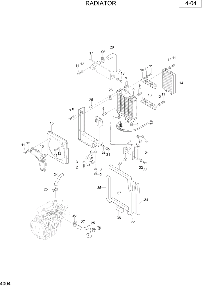 Схема запчастей Hyundai R28-7 - PAGE 4004 RADIATOR ДВИГАТЕЛЬ & РАДИАТОР СХЕМА