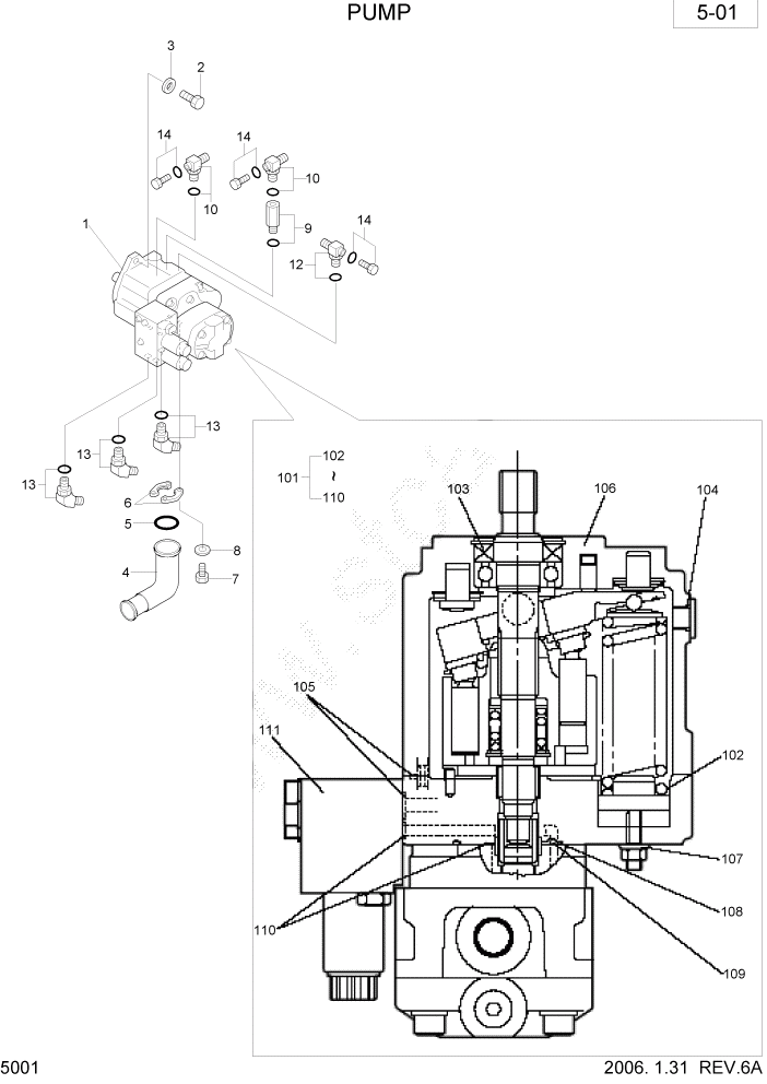 Схема запчастей Hyundai R28-7 - PAGE 5001 PUMP ГИДРАВЛИЧЕСКОЕ ОБОРУДОВАНИЕ