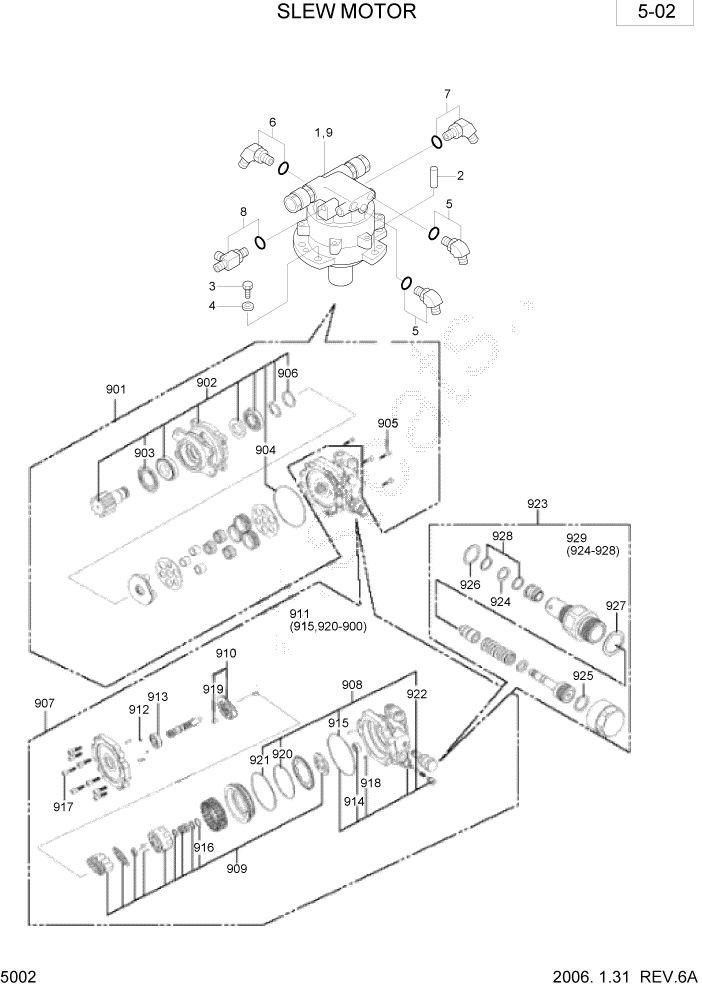 Схема запчастей Hyundai R28-7 - PAGE 5002 SLEW MOTOR ГИДРАВЛИЧЕСКОЕ ОБОРУДОВАНИЕ