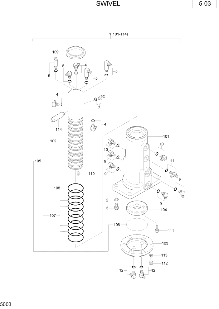 Схема запчастей Hyundai R28-7 - PAGE 5003 SWIVEL ГИДРАВЛИЧЕСКОЕ ОБОРУДОВАНИЕ